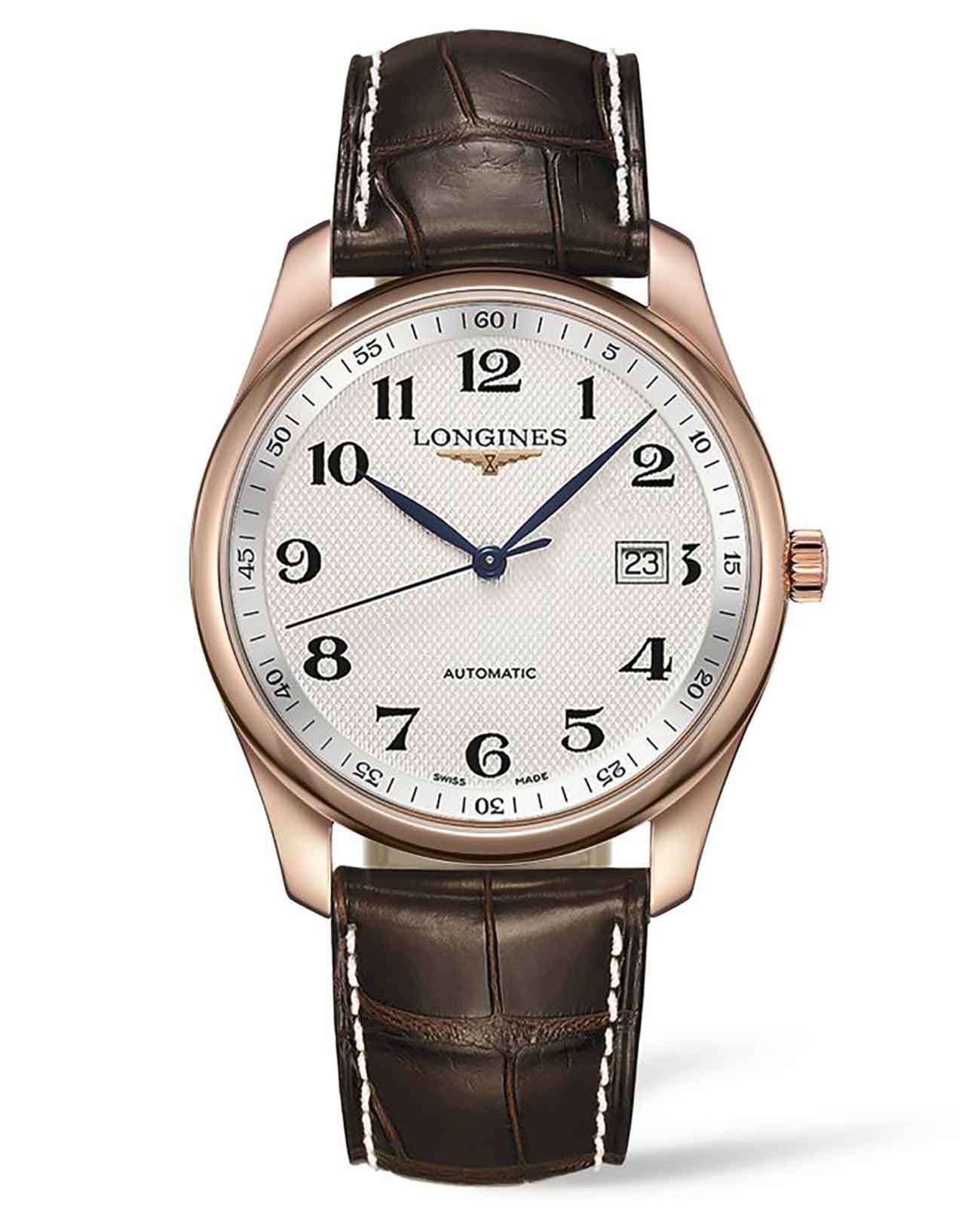 Longines Longines Master Collection L2.793.8.78.3  L27938783 механические мужские часы серебристый циферблат, браслет кожаный — вид спереди